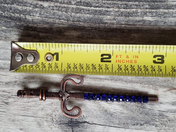 Copper Sword pendant wrapped with royal blue crystals - Image 2