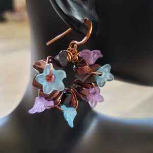 Red tiger eyes wreath copper earrings