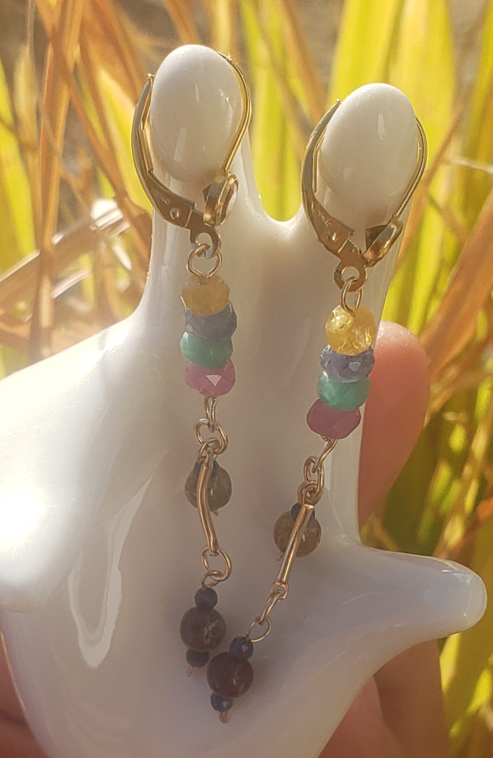 Mixed gems gold-filled dangle earrings - Image 7