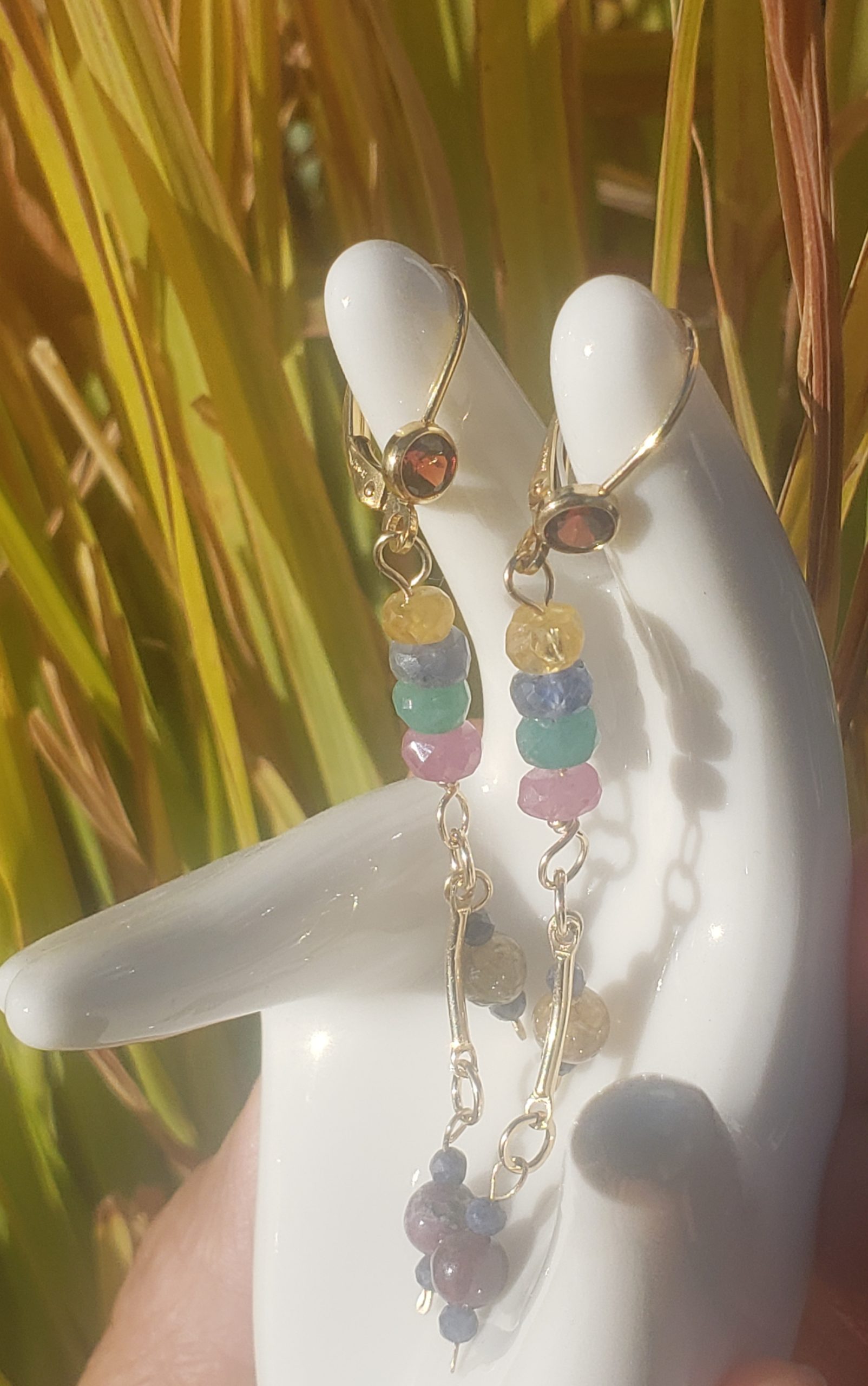 Mixed gems gold-filled dangle earrings - Image 5