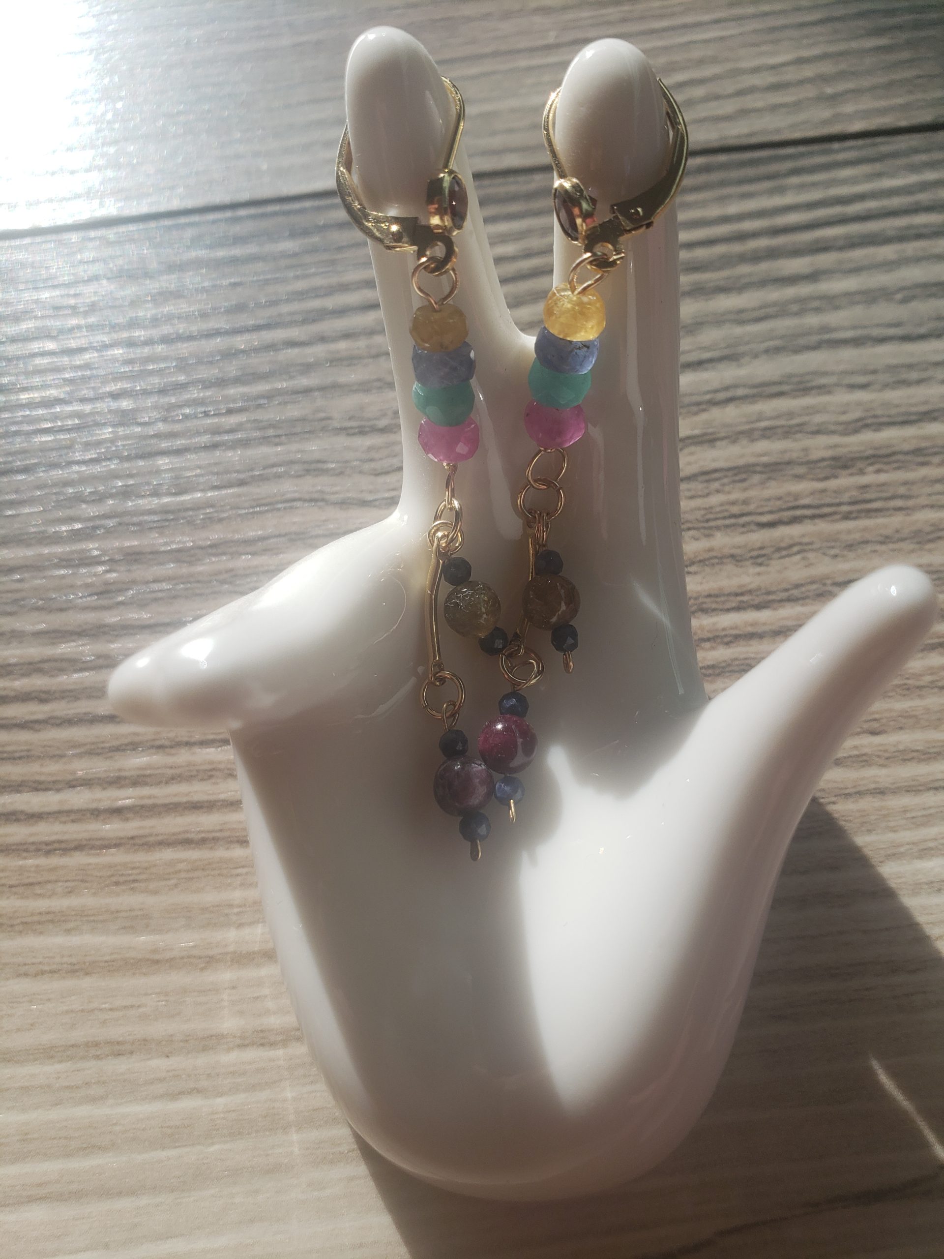 Mixed gems gold-filled dangle earrings - Image 3