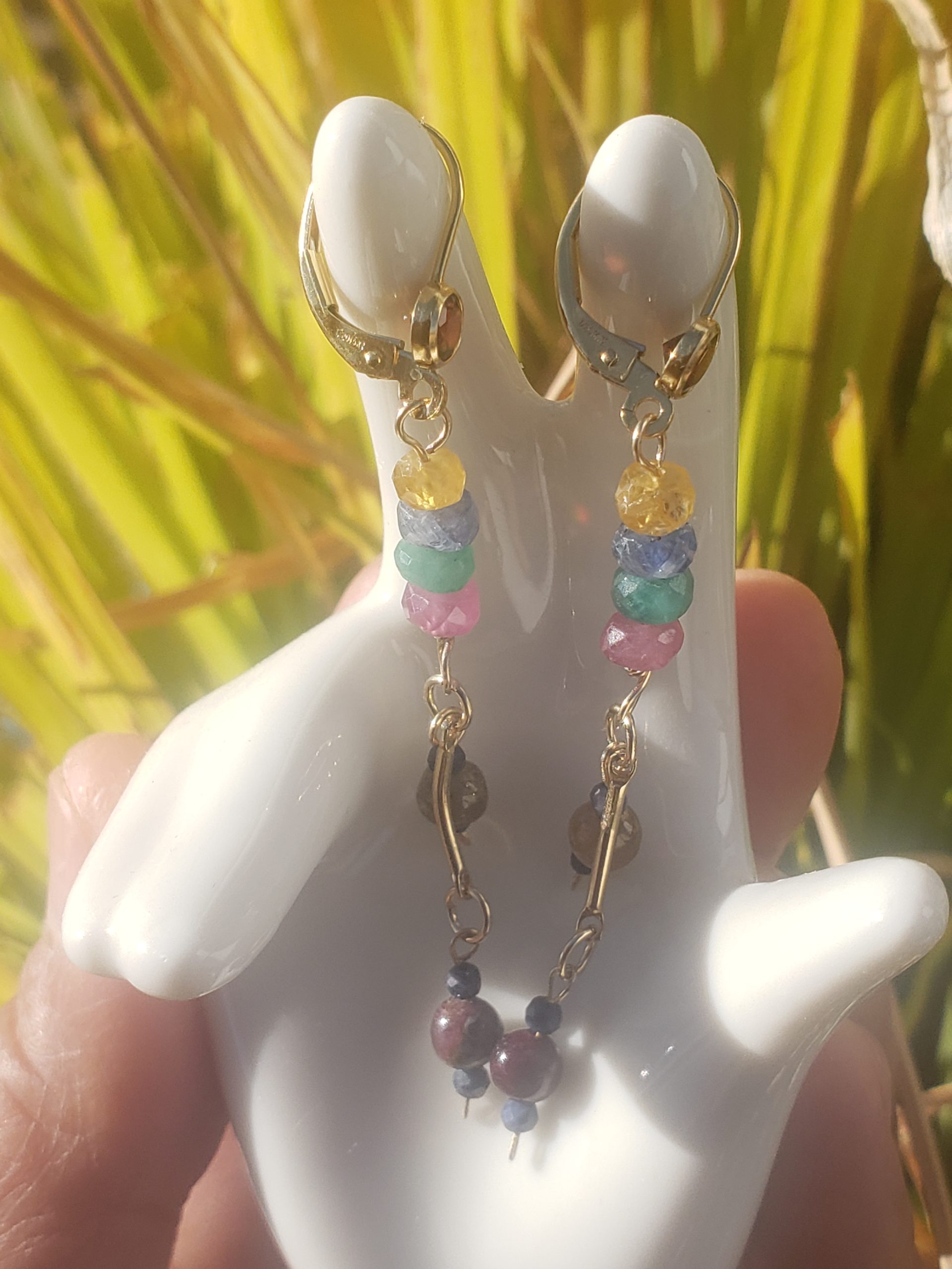 Mixed gems gold-filled dangle earrings