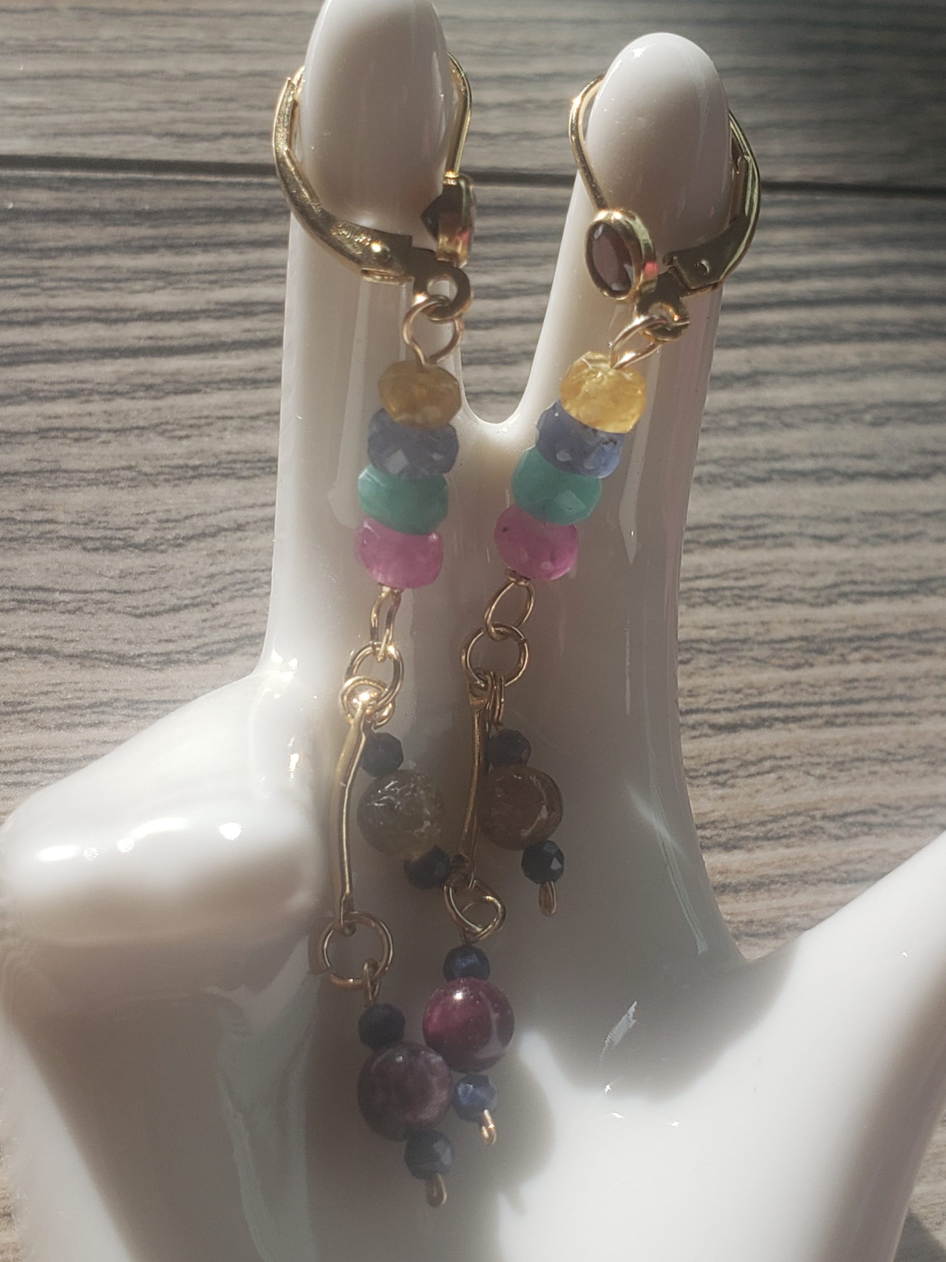 Mixed gems gold-filled dangle earrings - Image 10