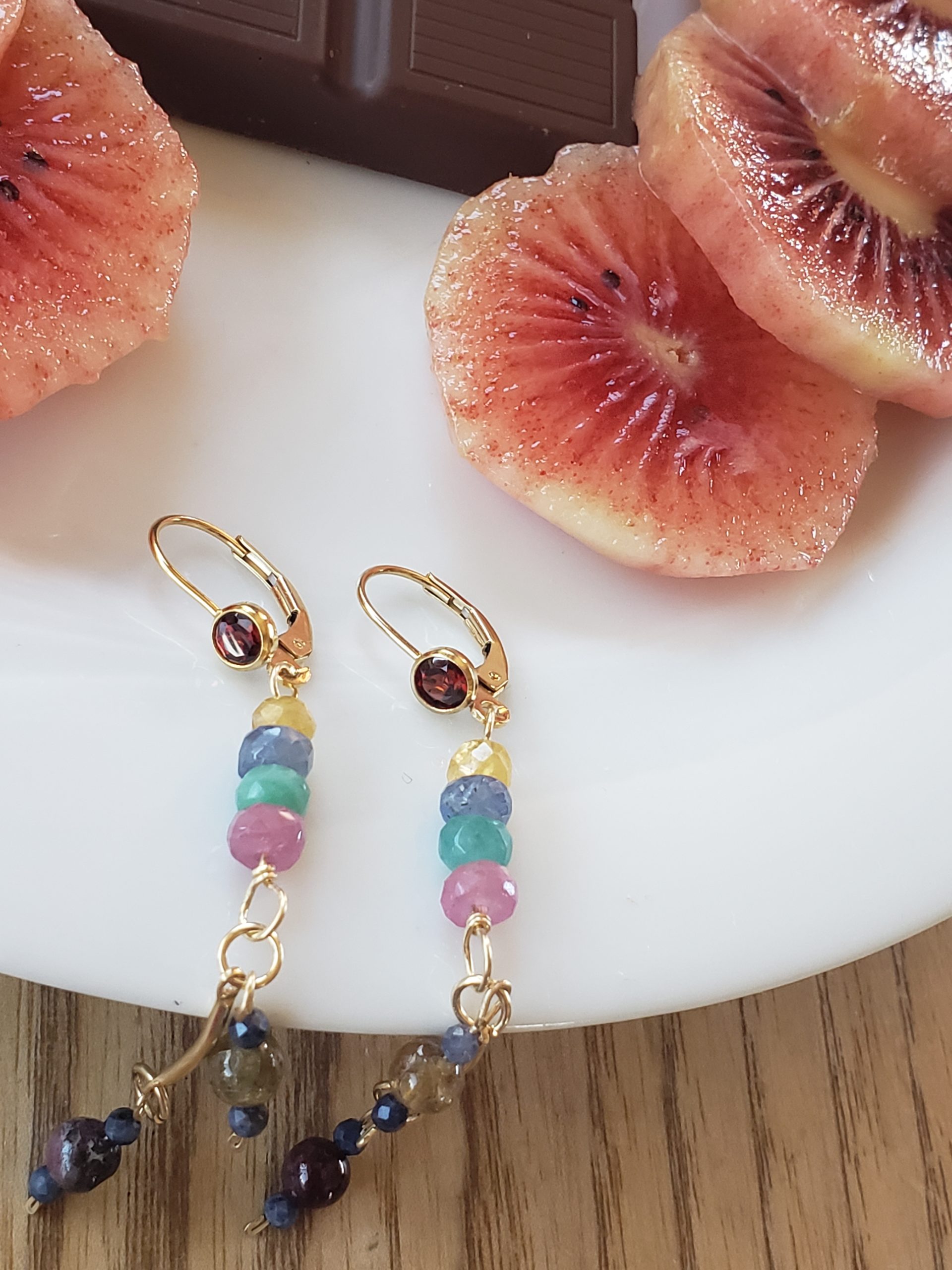 Mixed gems gold-filled dangle earrings - Image 4