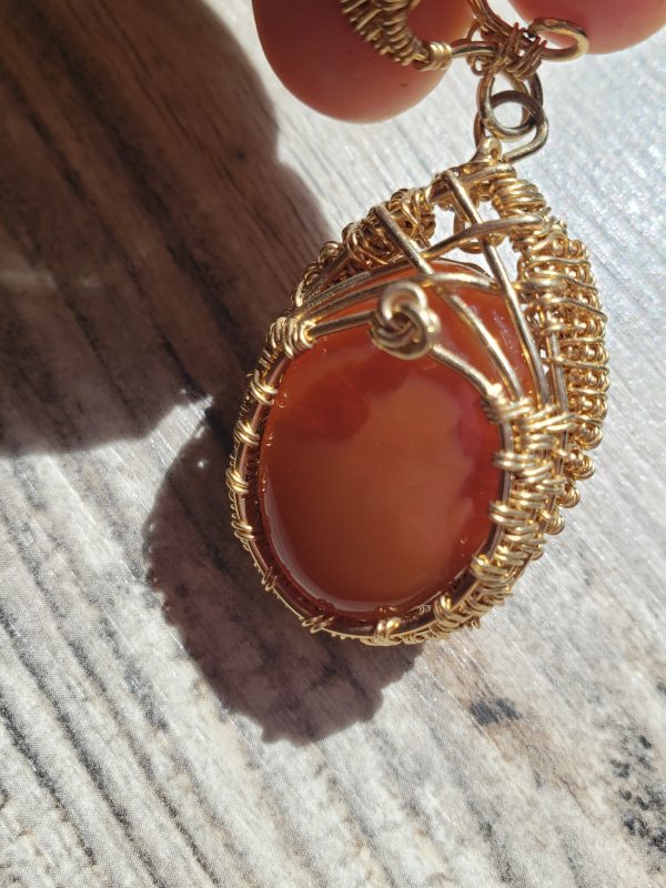 Handcrafted Mexican Fire Opal Wire-Wrapped Pendant - Image 2