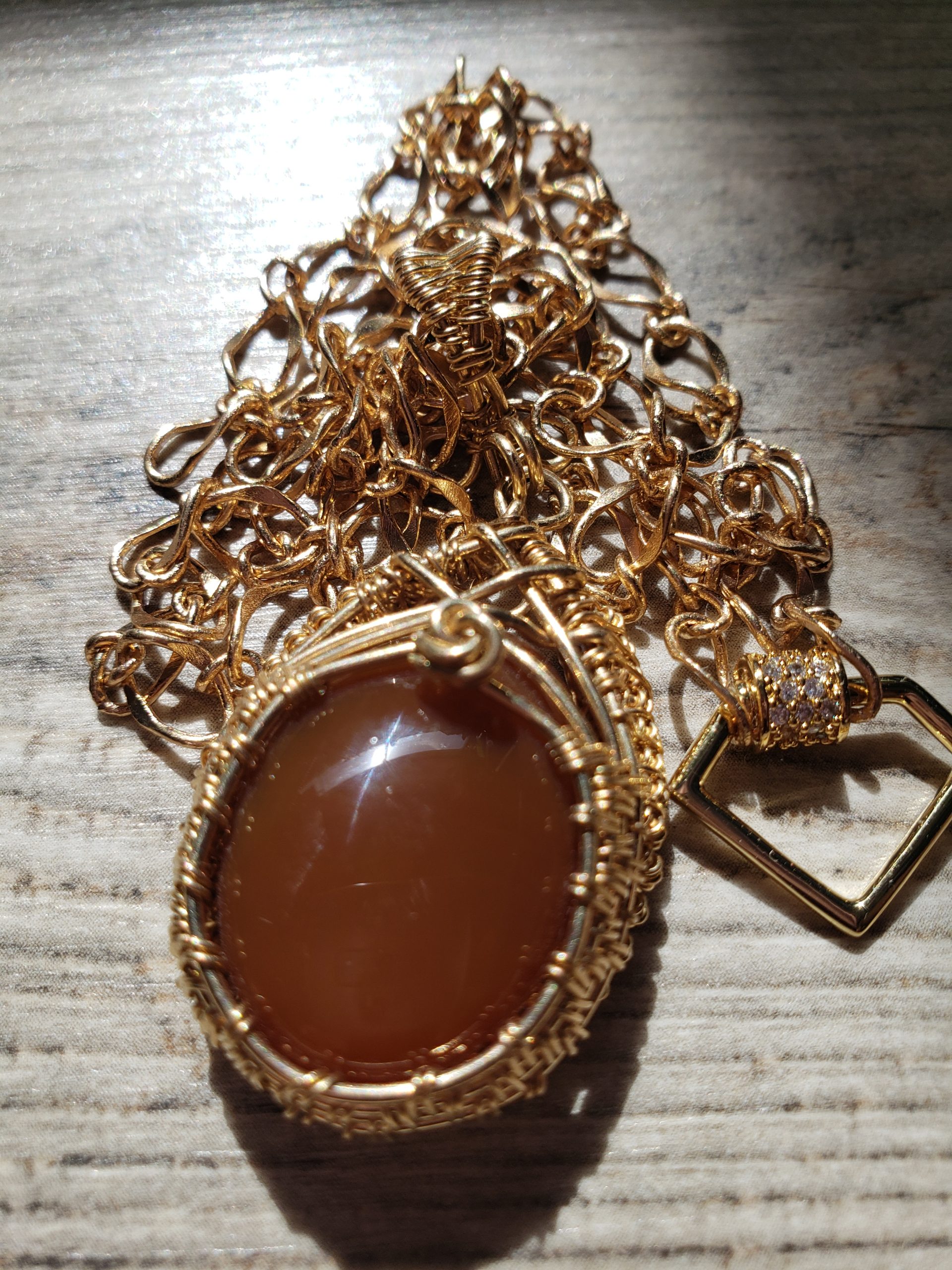 Handcrafted Mexican Fire Opal Wire-Wrapped Pendant - Image 3