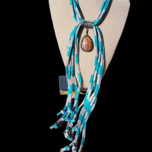 Yarn Statement Necklace(Blue-green Gray)