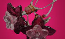 Hot Pink with wings, Angelic earrings, Acrylic Lucite, Crystals and Rhinestone