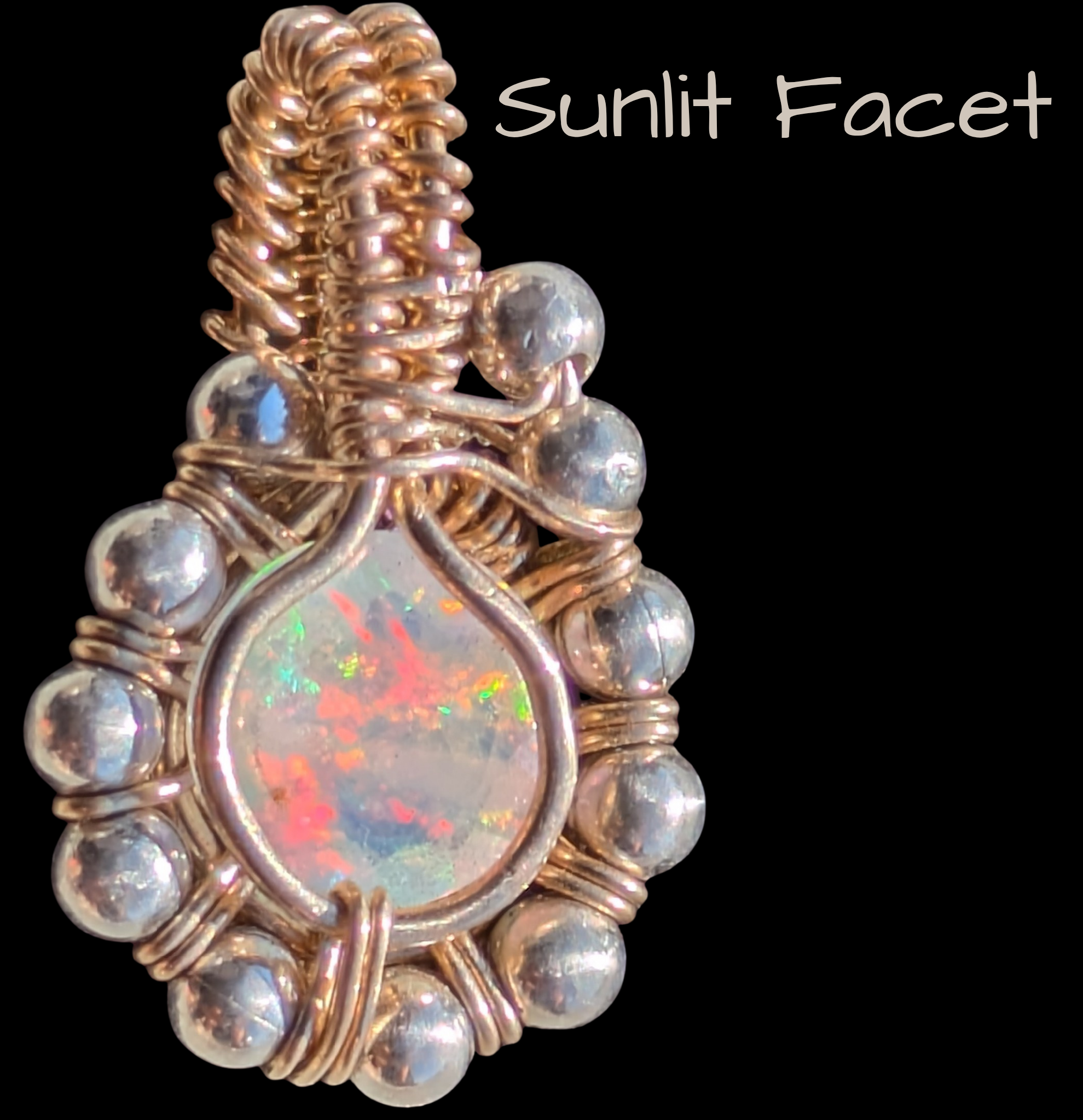 Sunlit Facet handmade faceted opal pendant, front view