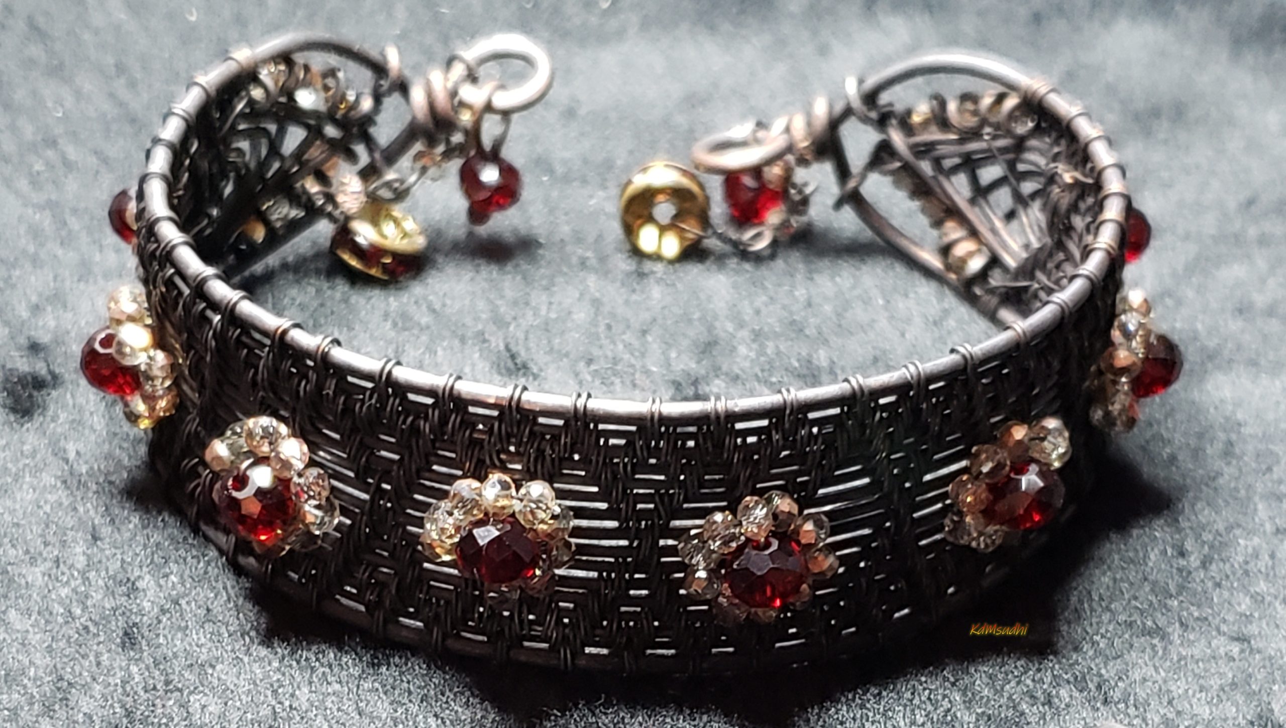 Woven Copper and Crystals Bracelet/Bangle